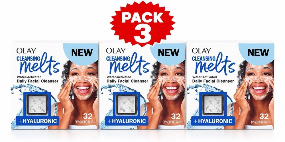 3 Pack: Olay Face Cleansing Melts Hyaluronic Acid Daily Facial Cleanser 32ct